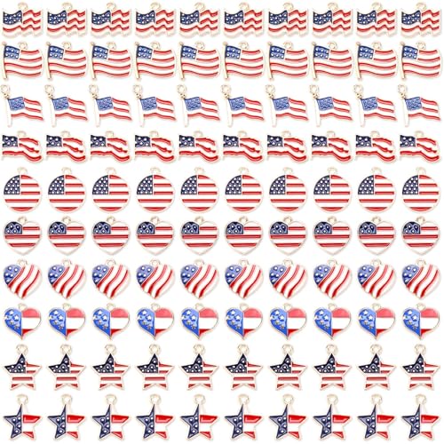 SANNIX 90 Pcs American Flag Charms Patriotic Enamel Charms for Jewelry Making Independence Day 4th of July Flag Charm Pendants for Bracelets Necklaces Earrings Making and Crafting