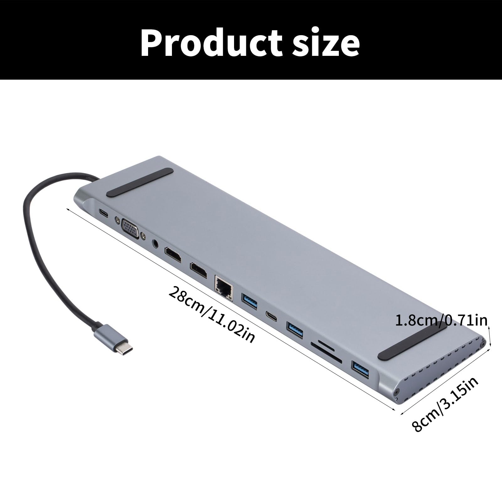 Adaptador USB C para laptop, dongle tipo C con puerto 4K, ranura para lector de tarjetas, puerto de datos, carga de 100 W, 2 USB 3.0