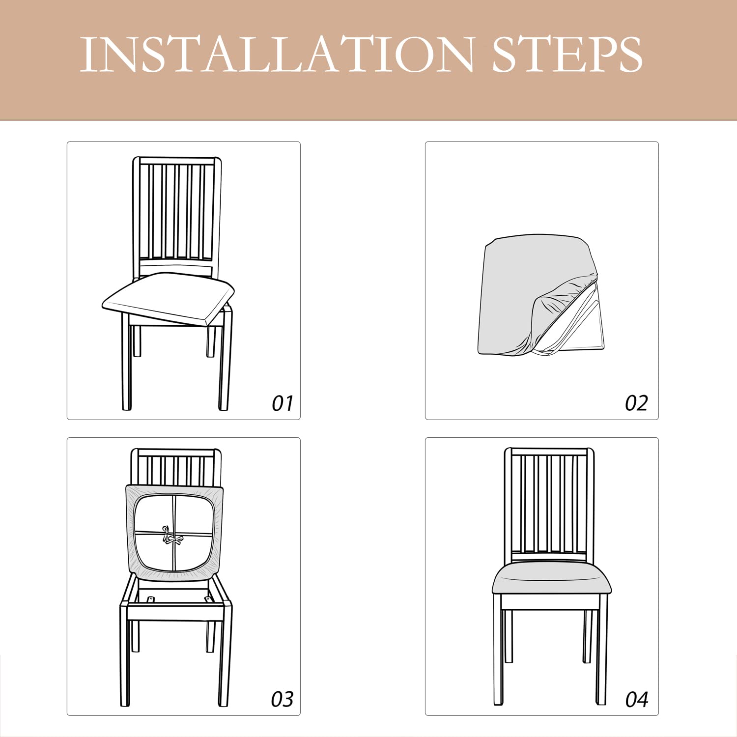 Fundas de asiento de terciopelo para sillas de comedor, juego de fundas para sillas de comedor (4, color blanco hueso) 7