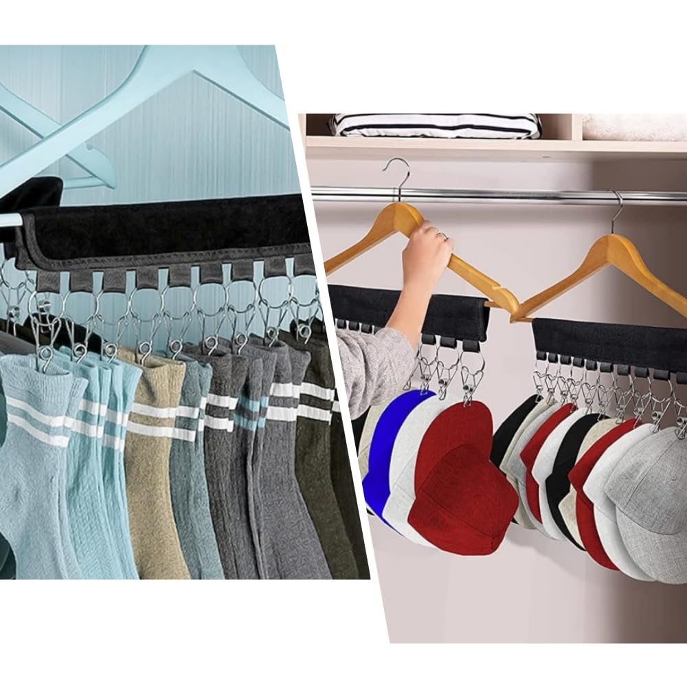KASESSS Porta Cappelli da Parete e Armadio - 2 Pezzi Con 16 Clips e 2 Ganci Adesivi - Appendiabiti per Tutti i Tipi di Cappelli