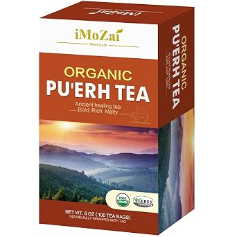 أكياس شاي Imozai Organic Puerh 100 عد ملفوفة بشكل فردي