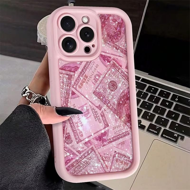 Image of COVERLY Cute Money Dollar Back Case Cover for iPhone 12 Pro | Hot Pastel Pink Glittery Banknote Design | Camera Lens Protection | Soft TPU Silicone Aesthetic Cover for Girls & Women (Pink, Shockproof)