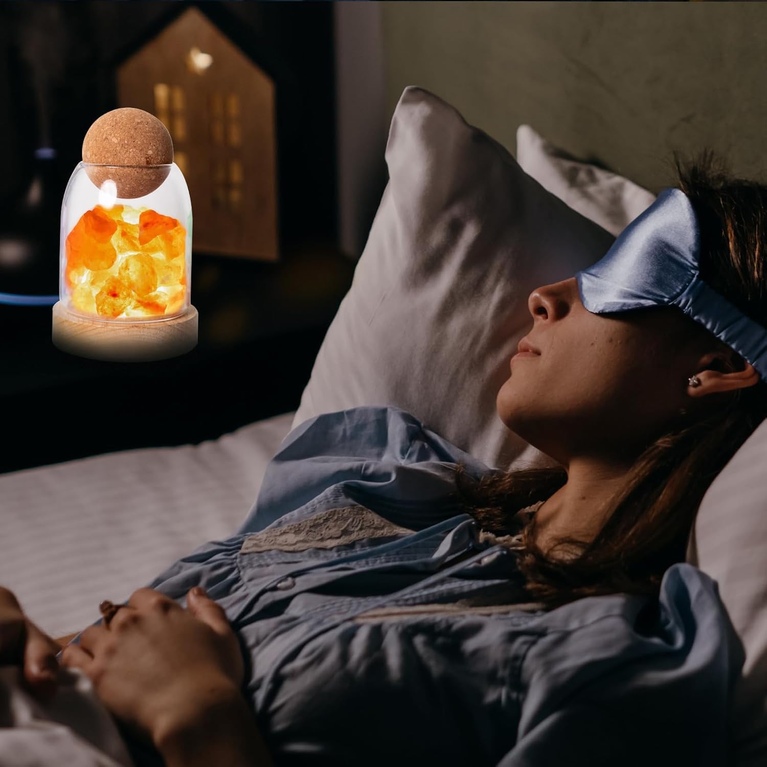Lampka nocna z kryształu soli, naturalny dyfuzor zapachowy, port USB, 3 tryby kolorów, możliwość ściemniania, dekoracja do sypialni, biura, spa wellness i relaksu