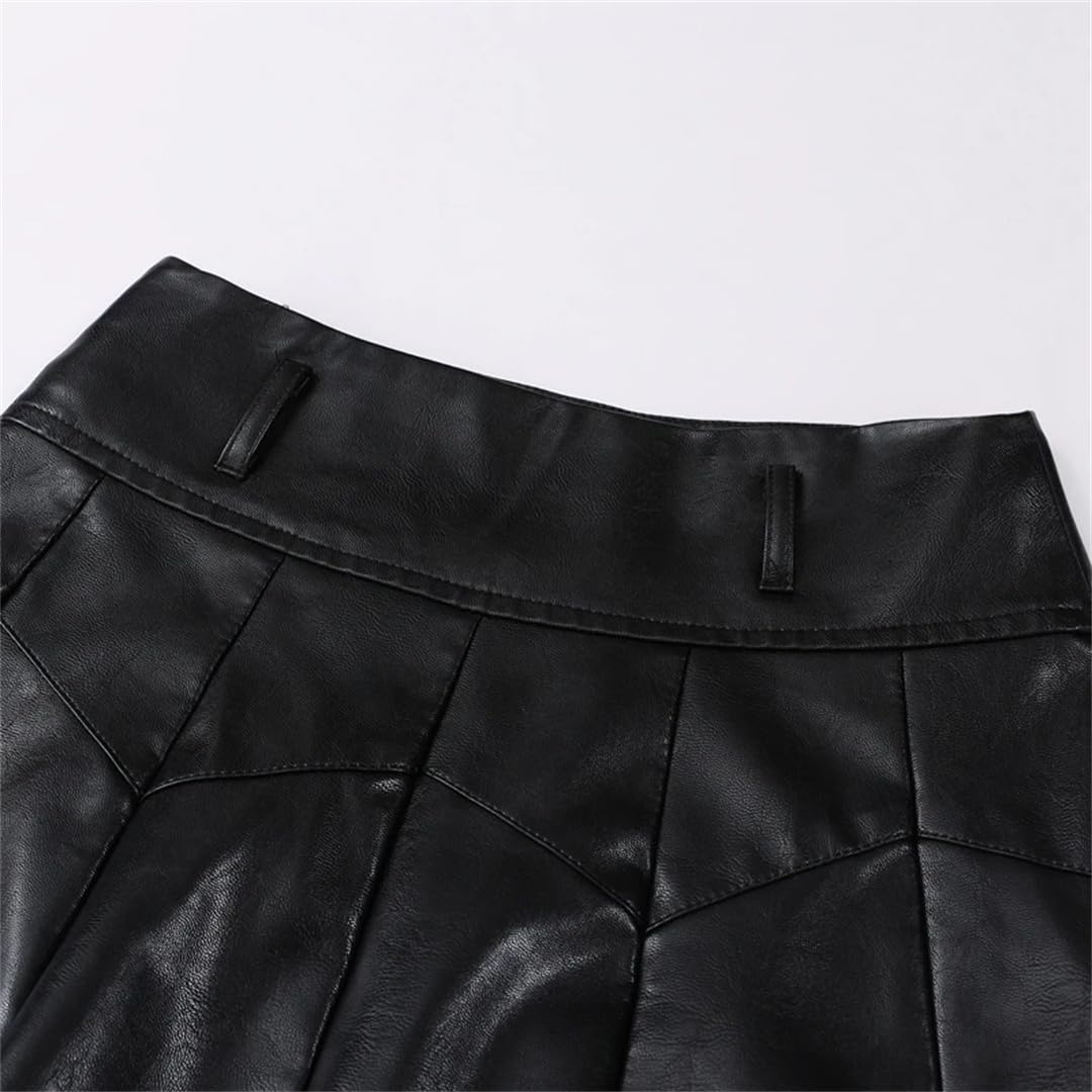 Falda plisada de piel sintética para mujer, de cintura alta, simple, elegante, corta