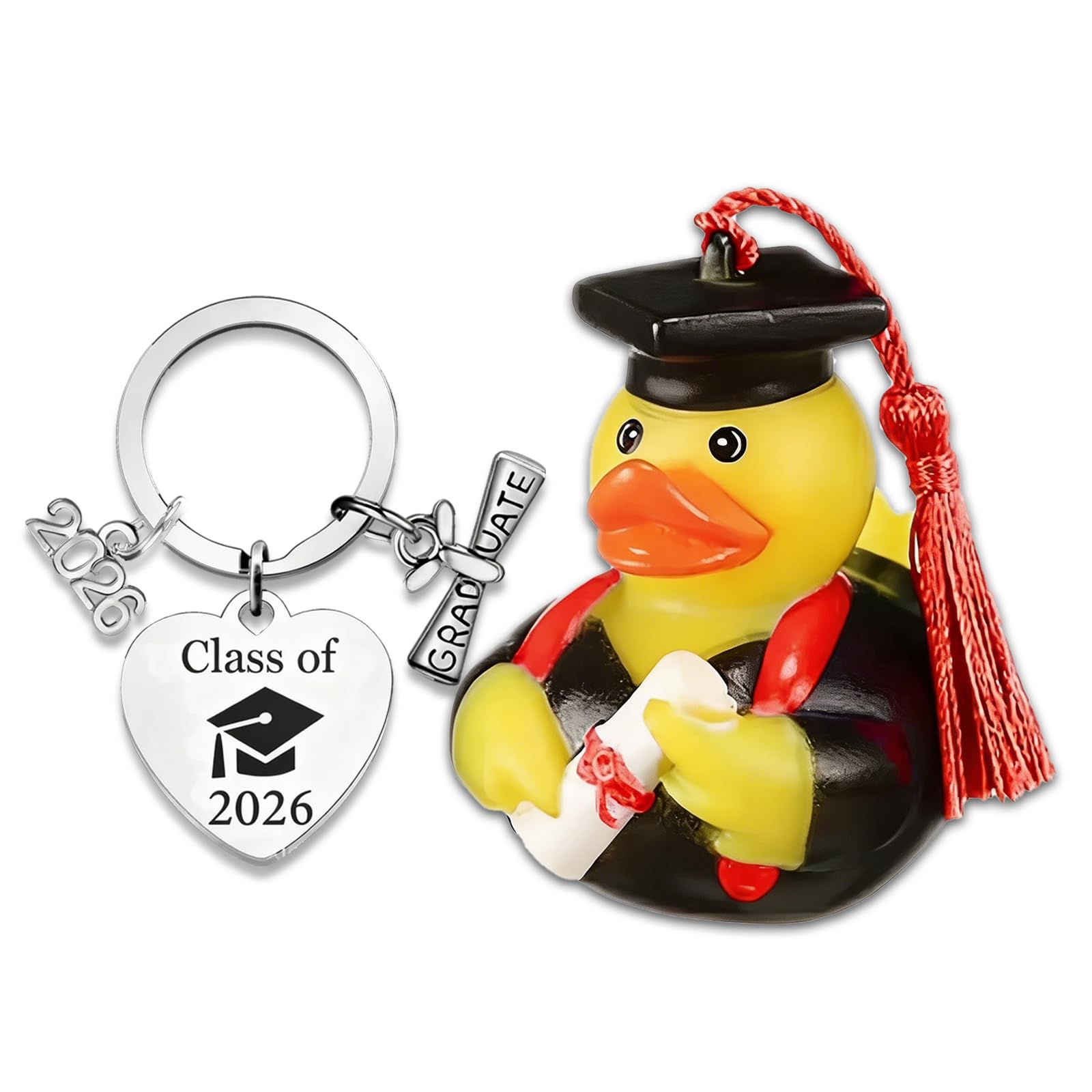 Paperelle di Gomma Anatra Rubber Duck Regalo Laurea con Diploma e Cappello Portachiavi