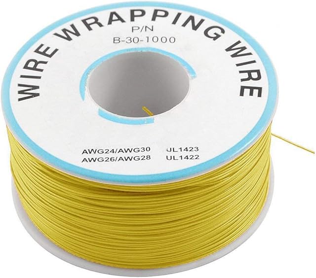 Saim Breadboard P/N B-30-1000 30AWG Tin Plated Copper Wire-wrapping Wire Gauge Solid Core Cable for Reworking PCBs 200M Yellow