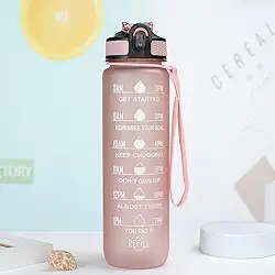 Garrafa de água de 1000 ml, à prova de vazamento de BPA e livre de tóxicos, garrafa esportiva motivacional com hora de beber e canudo, fitness com alça para escritório, academia, esportes ao ar livre