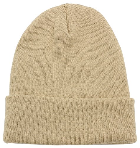 Top Level Beanie Men Women - Unisex Cuffed Plain Skull Knit Hat Cap, Khaki