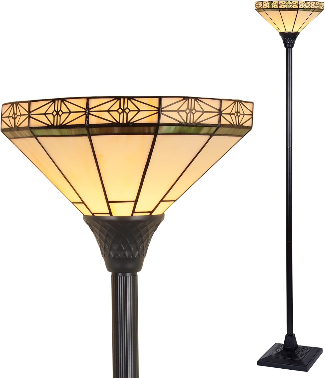 Capulina Tiffany Lamp Stained Glass Torchiere Floor Lamp 70" Tall Vintage Industrial Pole Cream Tiffany Style Standing Light for Living Room Bedroom Home Office