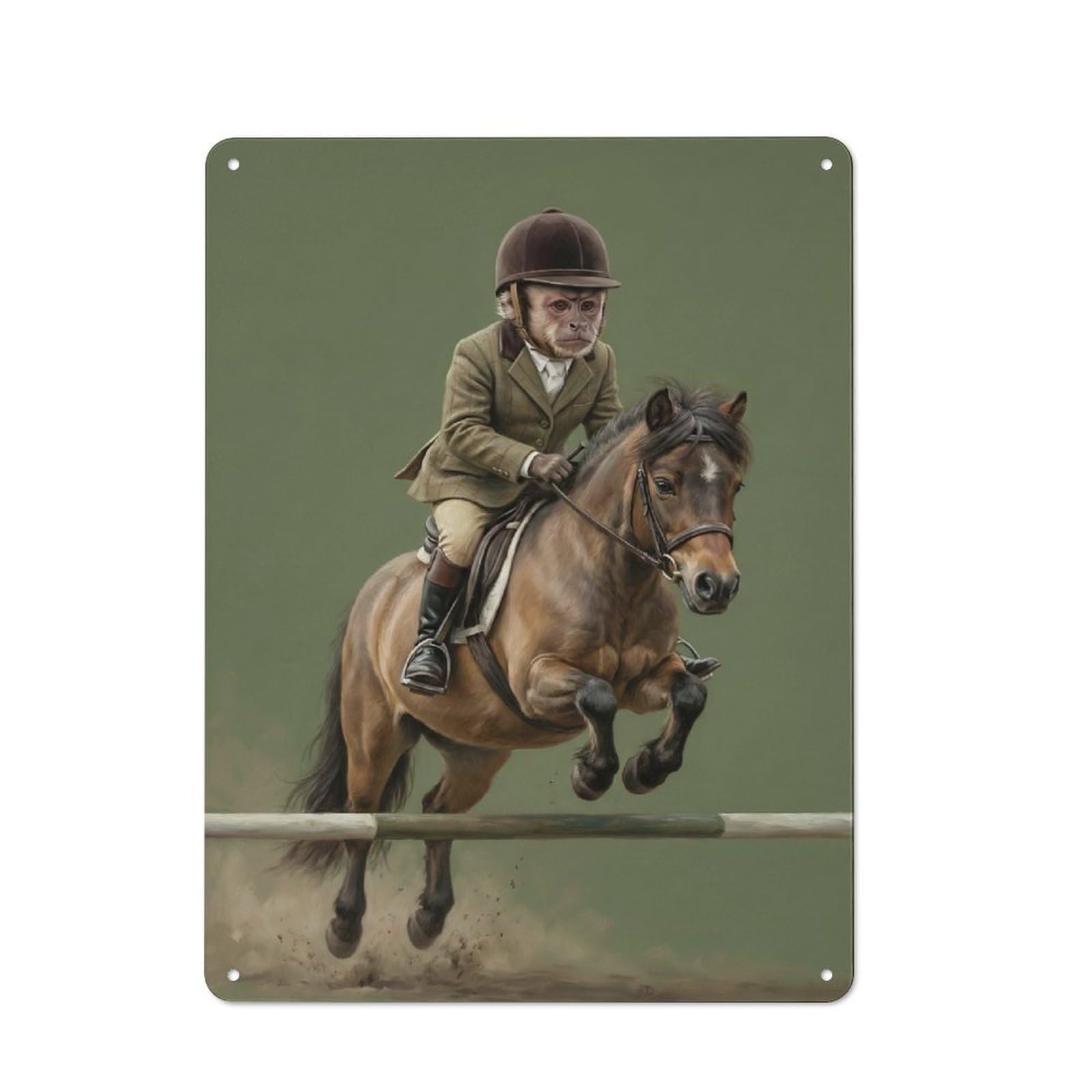 Junmoney Style-20 Retro Metal Wall Sign 40X30cm With Monkey Rider Jumps Horse For Bar Or Restaurant, Autumn Wall Decor For Restaurant Interior Fans