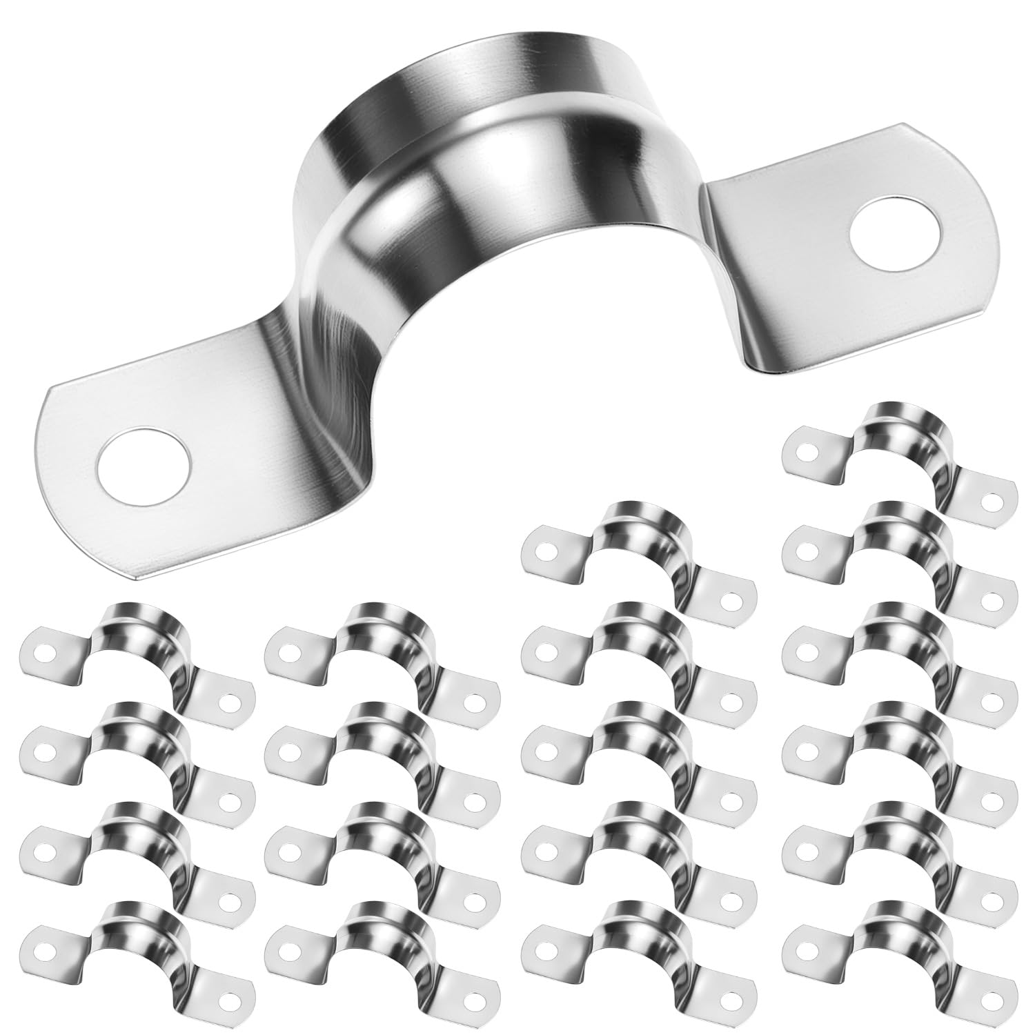 QWORK® 20PCS 25mm U Shaped Clamp, 304 Stainless Steel Saddle Clamp Strap Clamp Tube Pipe U Clip (M25)
