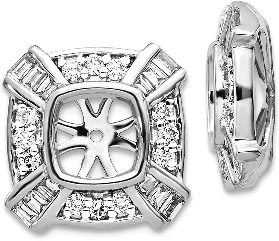 14k White Gold Diamond Earrings Jacket 12x12mm Wide Earring Jacket for Women