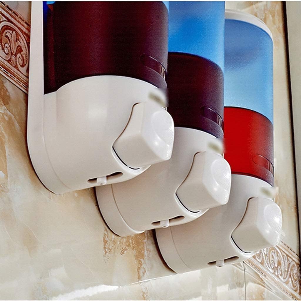 Wall Mounted,Soap Dispenser Bottle Bathroom Soap Dispenser Clear 1/2/3-Chamber Shower Dispenser Manual Hand Shampoo Shower Gel Lotion Dispenser 400ml （White Blue） Lotion Pump Bottle (Color : Clear bl