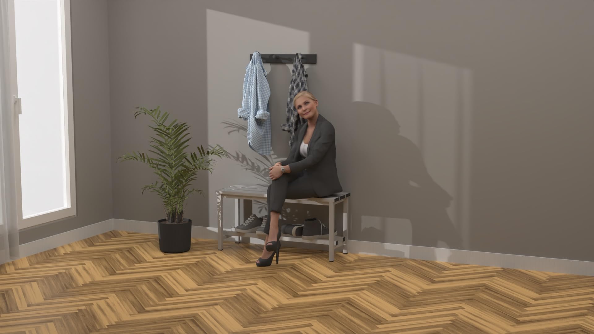 Spacio Banc métallique Norrköping style nordique pour usage professionnel ou à la maison, pour vestiaires, chambre, décoration même en extérieur. Banc pour personnes en acier blanc (1 mètre)