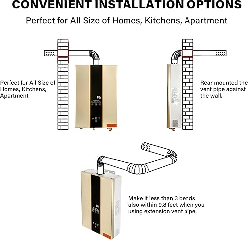 Miniatura 7 de TCFUNDY Calentador de agua de gas propano sin tanque de 18L, calentador de agua caliente instantáneo bajo demanda de 4.75 GPM con pantalla digital,