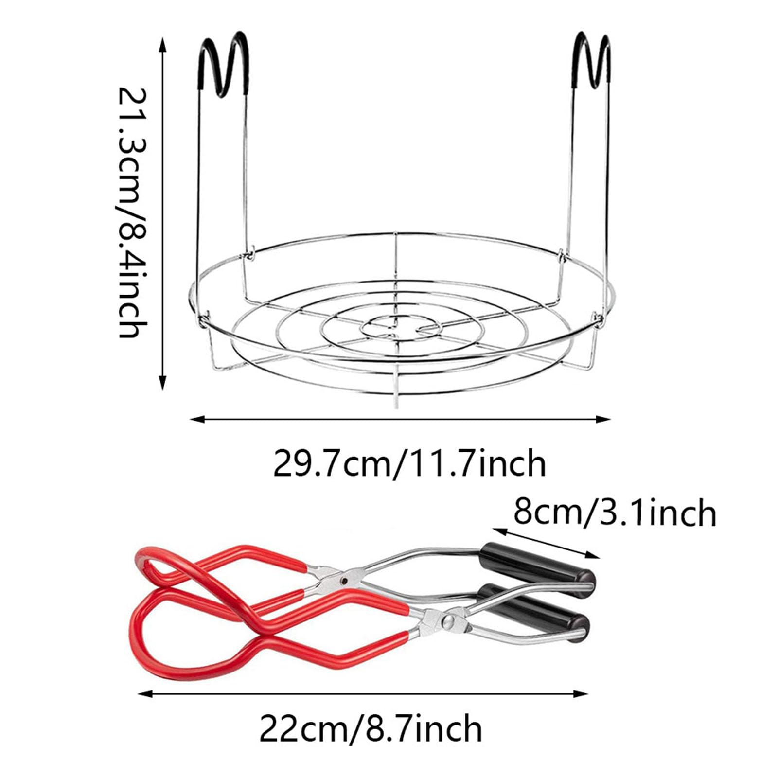2 Piezas Levantador de Conservas, Rejilla de Vapor Acero Inoxidable, Elevador Tarros Acero Inoxidable, Anti-Escaldaduras Elevador de Tarros Conservas para Frascos de Vidrio (Rojo + Plata + Negro)