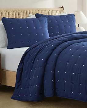 Quilts Queen Size - Bedspread for Queen Size - Lightweight Comforter Set - Quilt Bedding Set for All-Seasons - Ultra Soft, Breathable & Comfy - Summer Coverlet with 2 Pillow Shams - 90" x 96", Navy