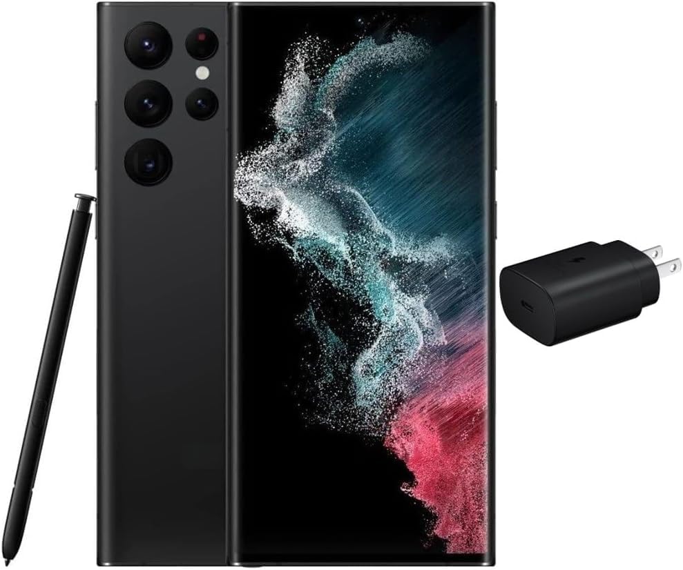 SAMSUNG Galaxy S22 Ultra 5G (128GB, 8GB) 6.8" AMOLED 2X, 108MP Camera, Global Volte (Fully Unlocked for AT&T, Verizon, T-Mobile, Global) S908U1 (w/ 25W Super Fast Charger, Phantom Black)