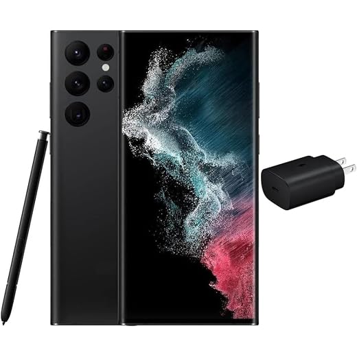 SAMSUNG Galaxy S22 Ultra 5G (128GB, 8GB) 6.8" AMOLED 2X, 108MP Camera, Global Volte (Fully Unlocked for AT&T, Verizon, T-Mobile, Global) S908U1 (w/ 25W Super Fast Charger, Phantom Black)