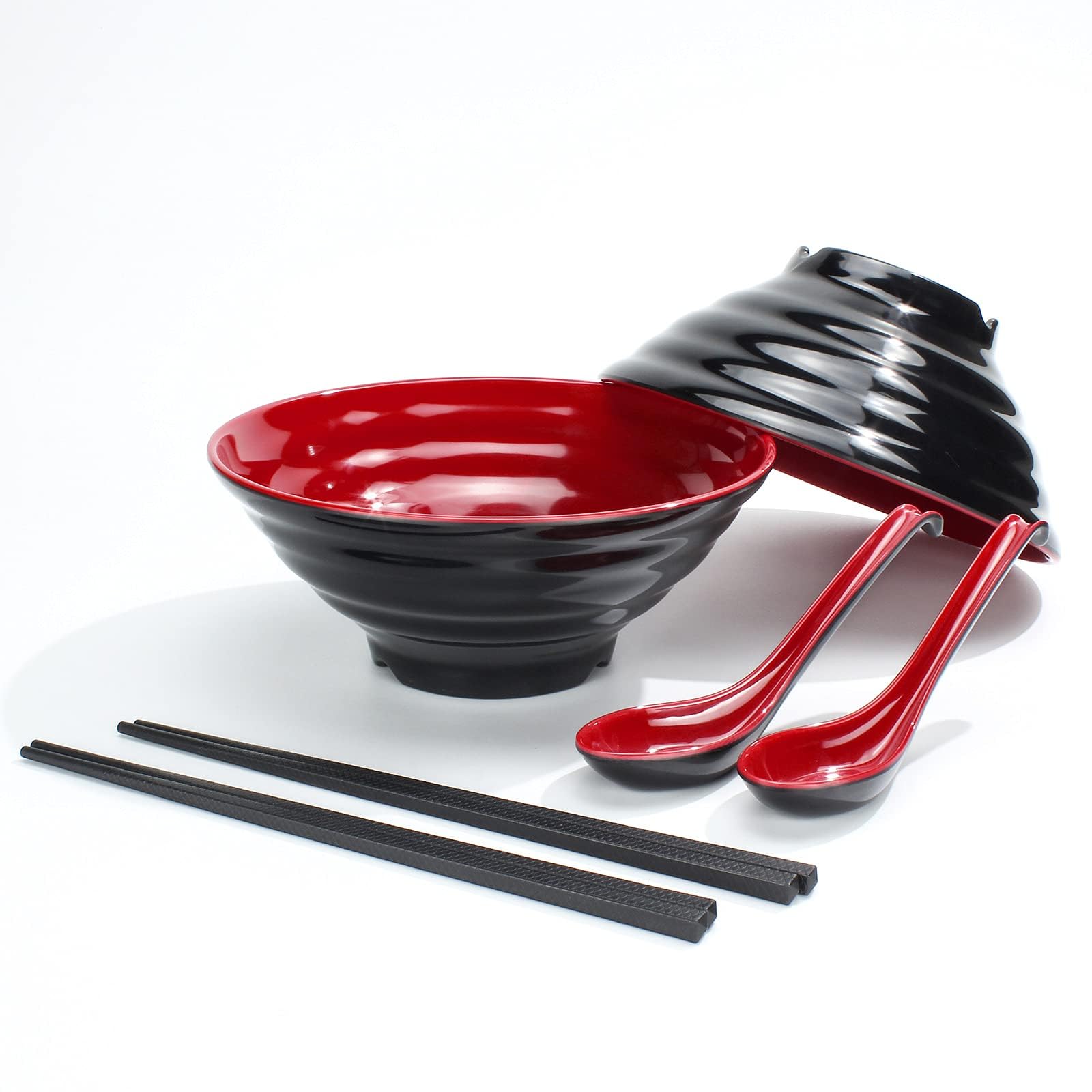 Juego de 4 cuencos japoneses de ramen, capacidad de 1000 ml, cuenco de sopa antideslizante premium con cuchara y palillos, cuenco multifuncional para pasta, fruta, ensalada (Blanco)