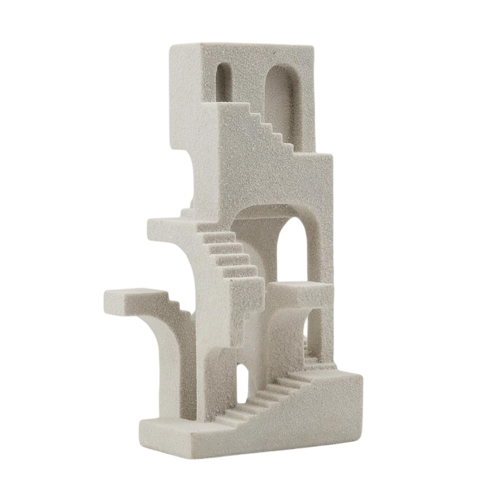 MagiDeal Escultura Geométrica Resina con Forma Torre Apilada y talles Escaleras Superficie con Textura Arenosa Tono Iluminado Neutro Acuada para