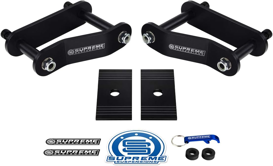 Supreme Suspensions - 2" Rear Leveling Kit for 2005-2023 Nissan Frontier and 2009-2012 Suzuki Equator High-Strength Steel Lift Shackles + Alignment Shims