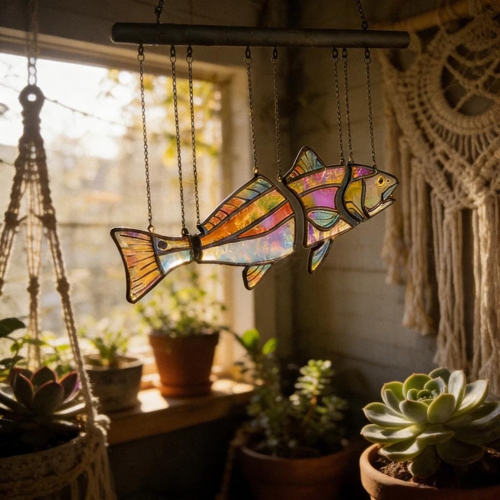 Pannello acrilico colorato della finestra degli attaccamenti della finestra di vetro macchiato Suncatchers del pesce