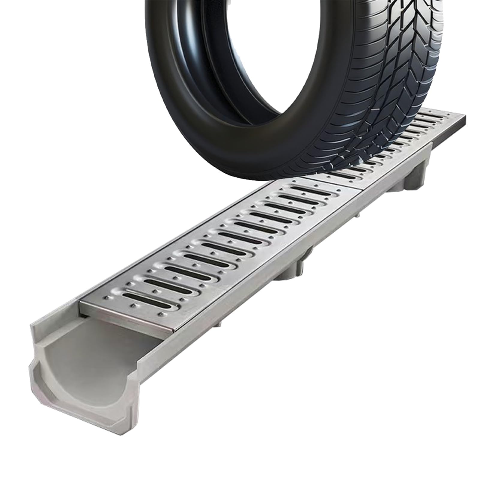 GJMSSMY Passable Driveway Drainage Channel System, Garage Floor Drain with Metal Grate, Trench Drain Kit | Trough Drainage Gutter | Drain Strainers(Size:20x20cm(7.9"x7.9"))