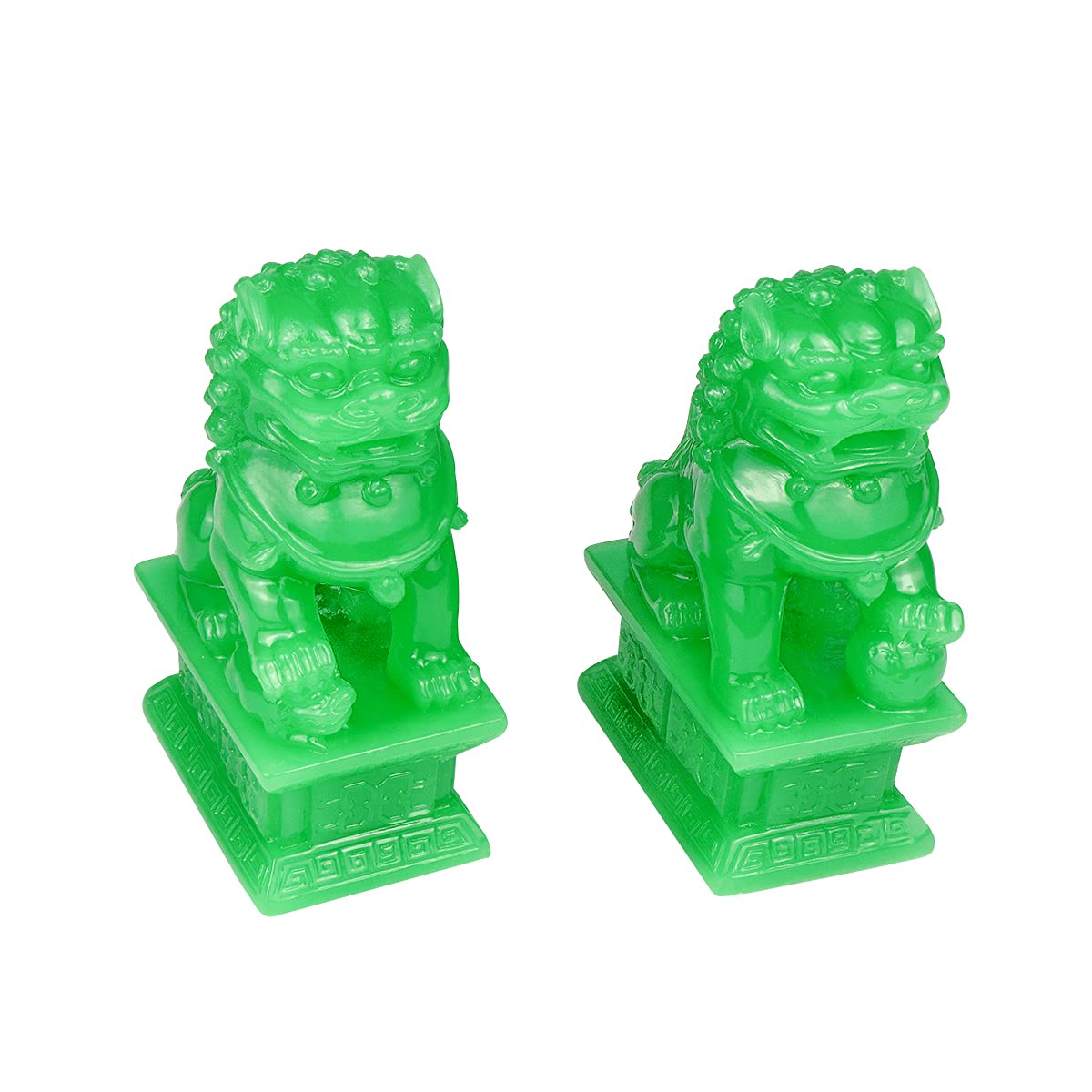 Wealth Porsperity Pair of Fu Foo Dogs Guardian Lion Statues Traditional Chinese Guardian Lion Statues Stone Finish Feng Shui Decor for Indoor Outdoor Placement