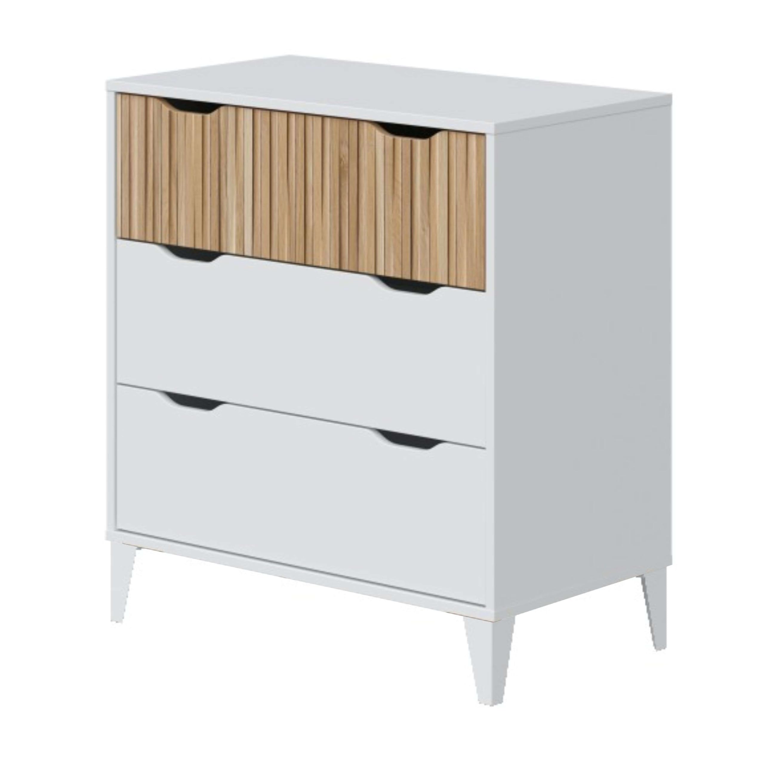 Miroytengo Pack Dormitorio Muebles Daylight Mesitas de Noche, Cómoda y Cama Queen Size Blanco Artik y Natur