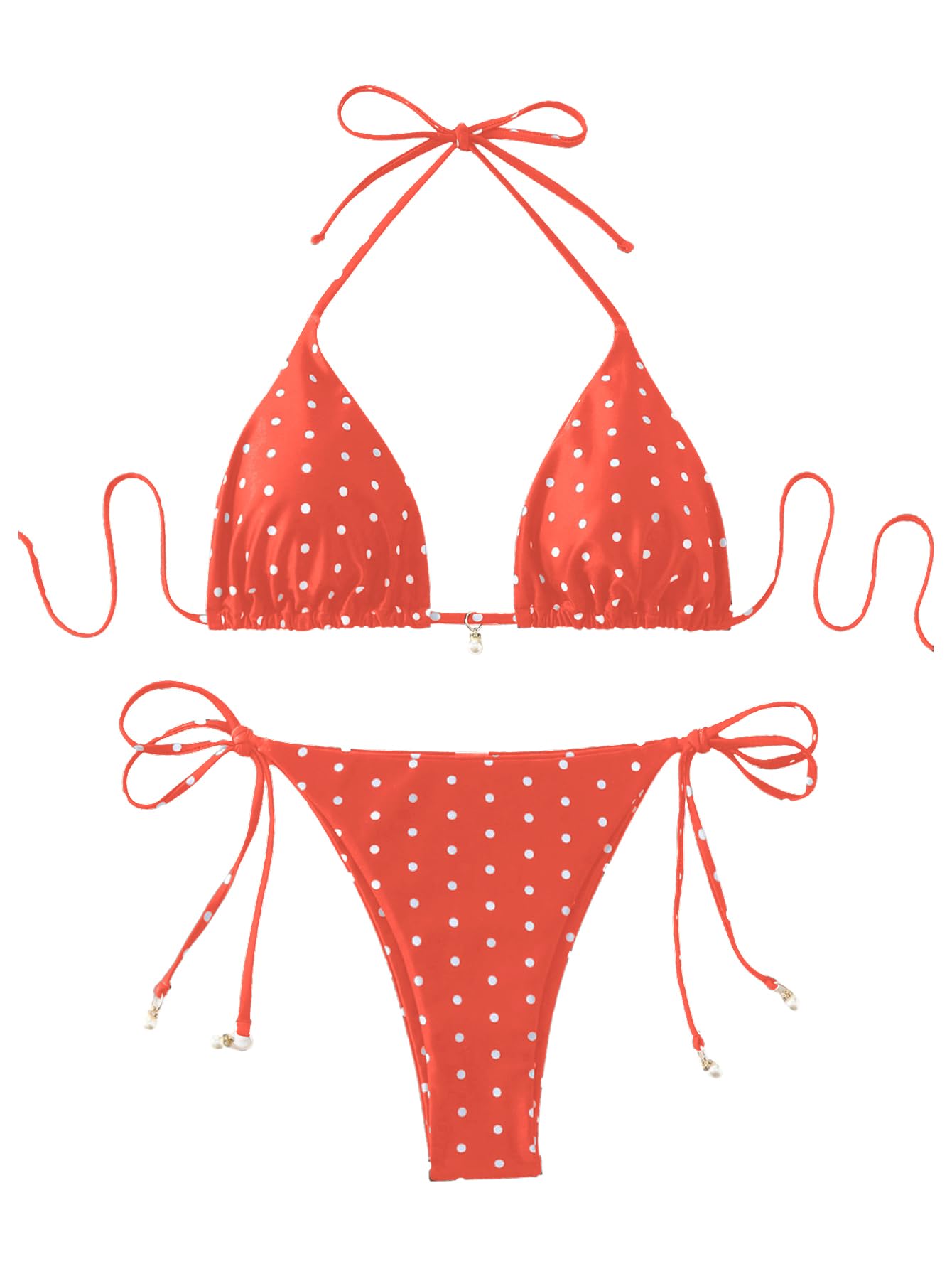 SOLY HUX Women's 2 Piece Polka Dots Print Halter Triangle Bikini Set