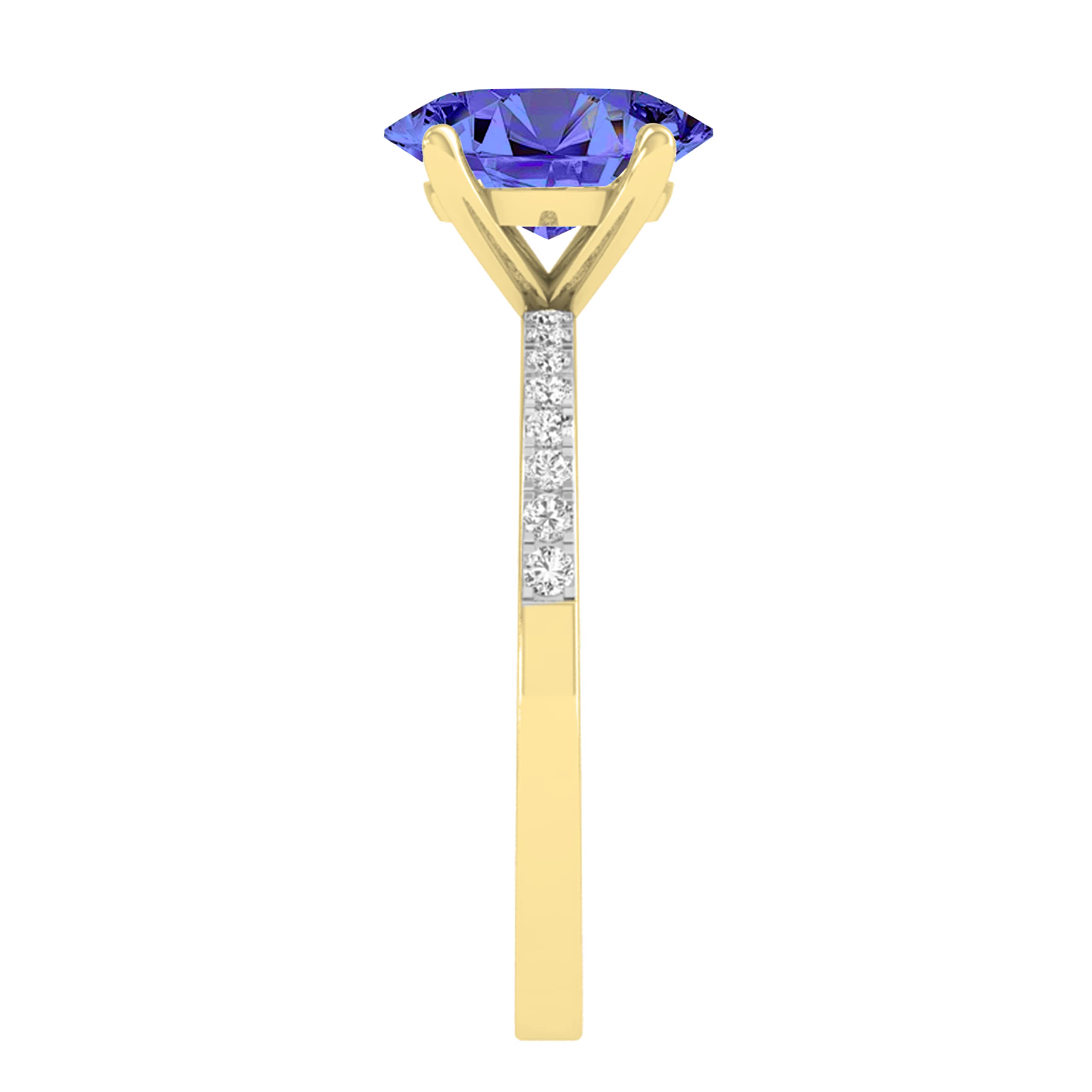 Dazzlingrock Collection Anillo de compromiso de oro amarillo de 14 quilates con piedras preciosas ovaladas y diamantes blancos redondos de 9 x 7 mm para mujer, Oro amarillo tanzanita Diamante blanco