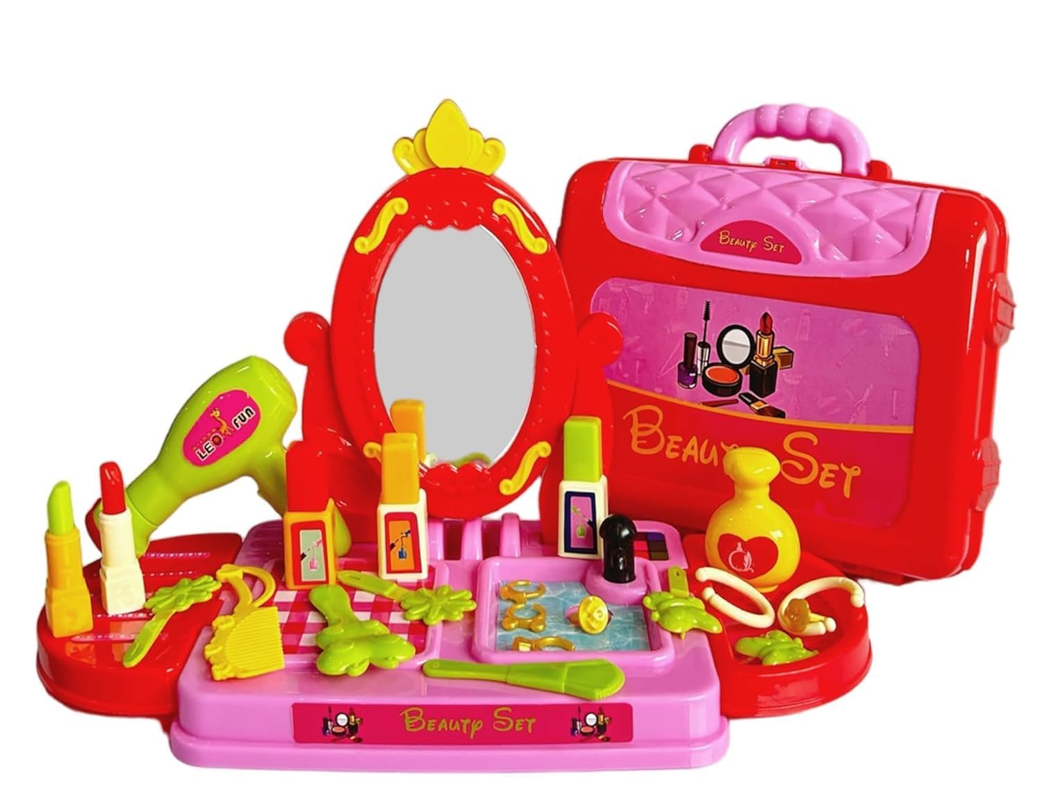 Cojuz 3-in-1 Kids Dressing Table Suitcase Makeup Kit with MP3 Music - Pretend Play Beauty Set 1