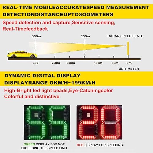 24\"x35\" Solar Powered Led Speed Limit Signs, ETL listed with UL-verified & FCC approved,with Instant Feedback and Remote Control, Rust Proof Aluminum Radar Speed Detector Yellow
