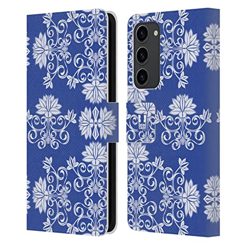 Étui portefeuille Galaxy S23+ 5G Head Case Designs en cuir motif lotus bleu