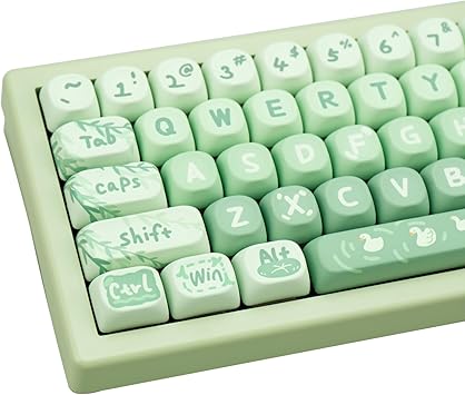 PBT Keycaps Spring Picnic Green MOA Cute Key Cap for Cherry MX | 60% 65% 75% TKL 100% Layouts, Custom Keycaps, 133 Keys, 5-Side Dye Sublimation, Gaming Setup, Office Use, Daily Typing