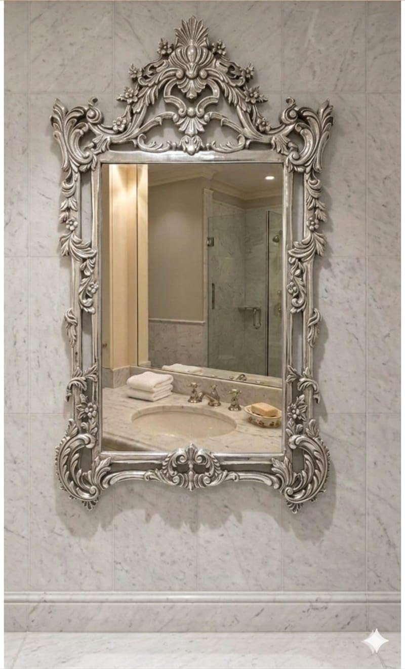 Luxury Antique Carved Mirror Frame Elegant Vintage Style Decorative Wall Mirror for Bedroom Living Room Decor Only Frame Without Mirror (Silwer)-image-48