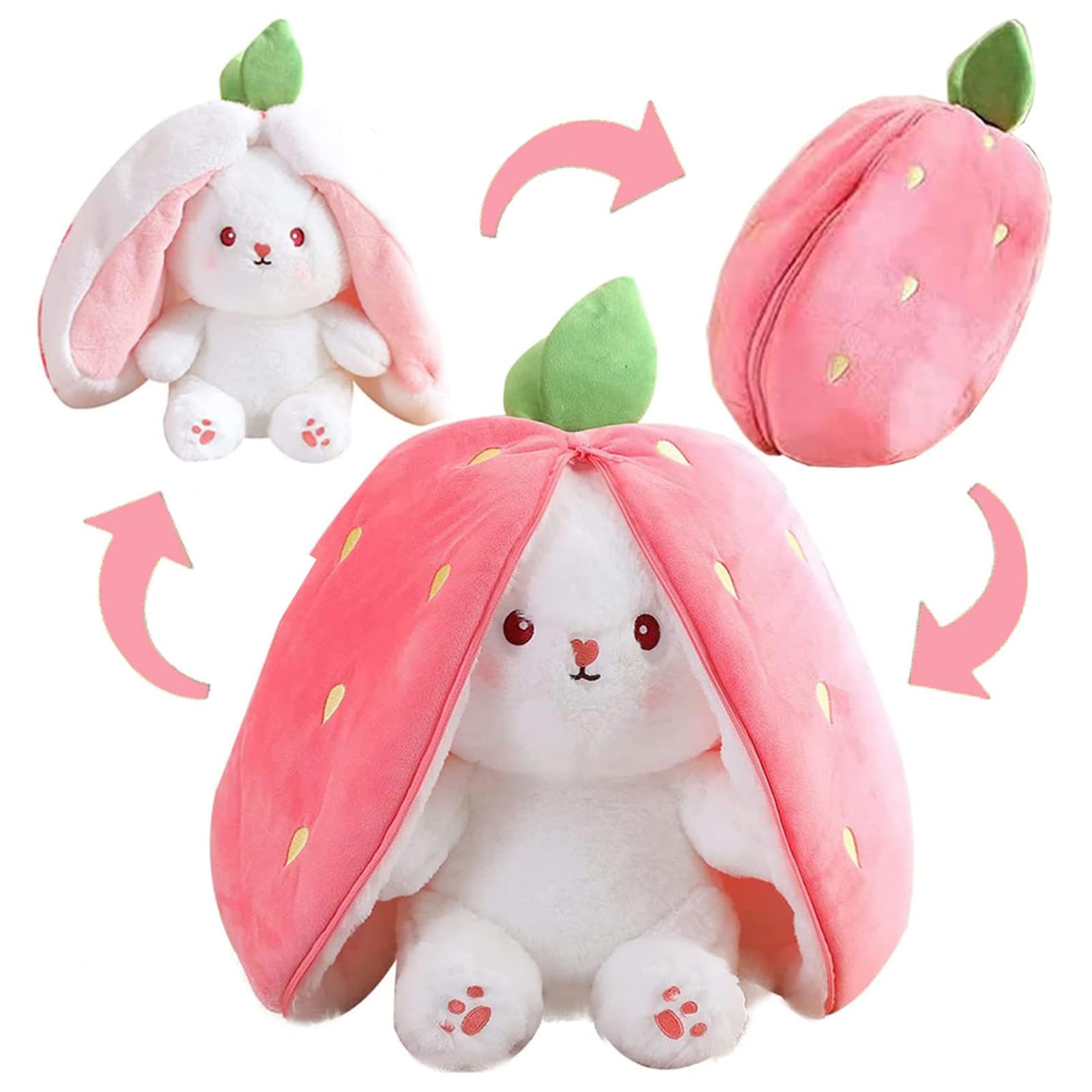LIURFLNC Rabbit, Flip Rabbit, Easter Bunny, Strawberry Plush Toy, Easter Gifts for Boys and Girls (Strawberry Rabbit, 23 cm)