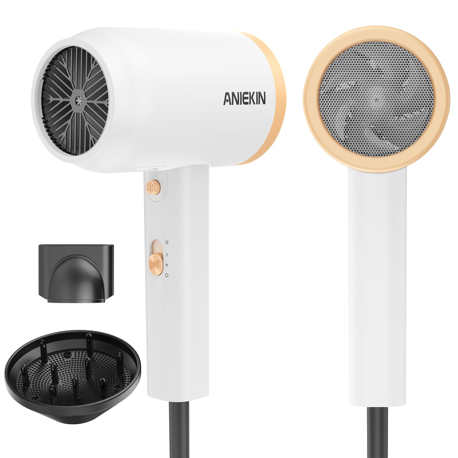 ANIEKIN Hair Dryer, 1875 Watts Fast Drying Blow Dryer with Diffuser and Concentrator, Compact Lightweight Hair Dryer for Women and Men