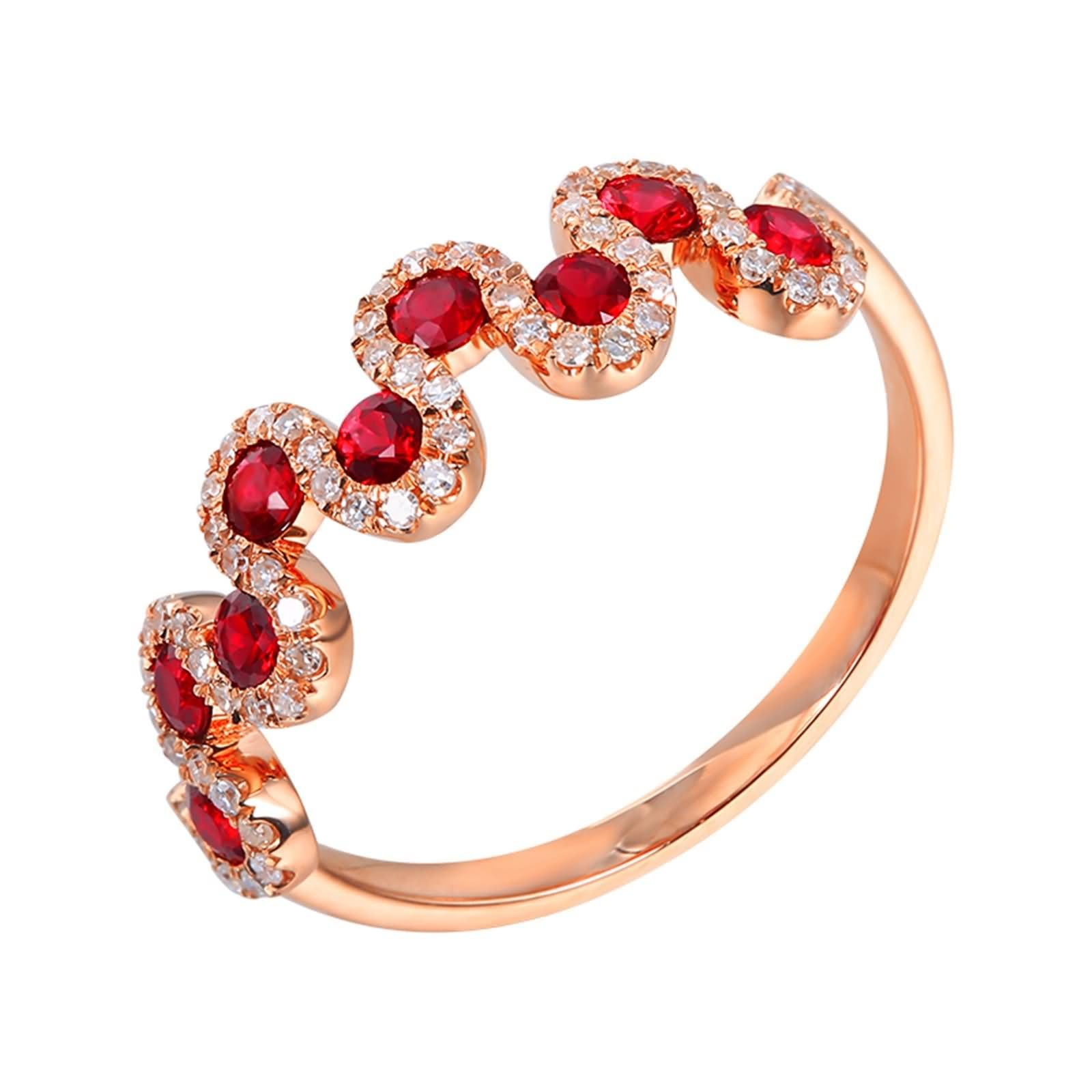 Anillo Alianza de Oro Rosa 9 Kilates / 14 Kilates / 18 Kilates Mujer, Redondo con Rubí Creado de 0.55ct y Moissanita, Anillos Matrimonio Mujer Oro Rosa