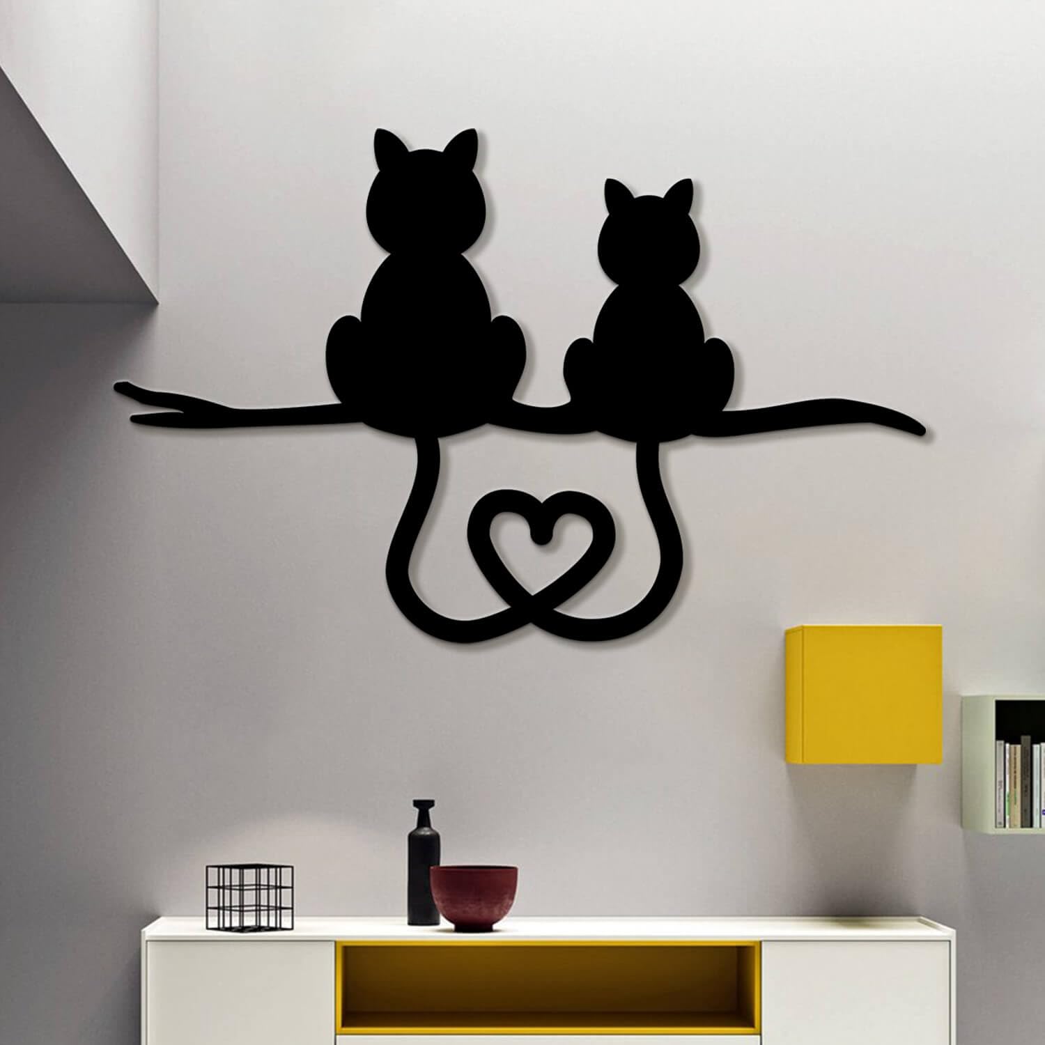 Décoration murale métal chat, Sculpture moderne salon 90x57cm