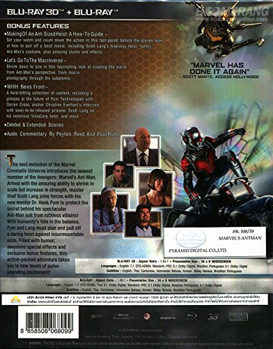 Marvel's Ant-Man (Blu-ray 3D + Blu-ray 2D, Region A, Peyton Reed) Paul Rudd, Michael Douglas, Corey Stoll
