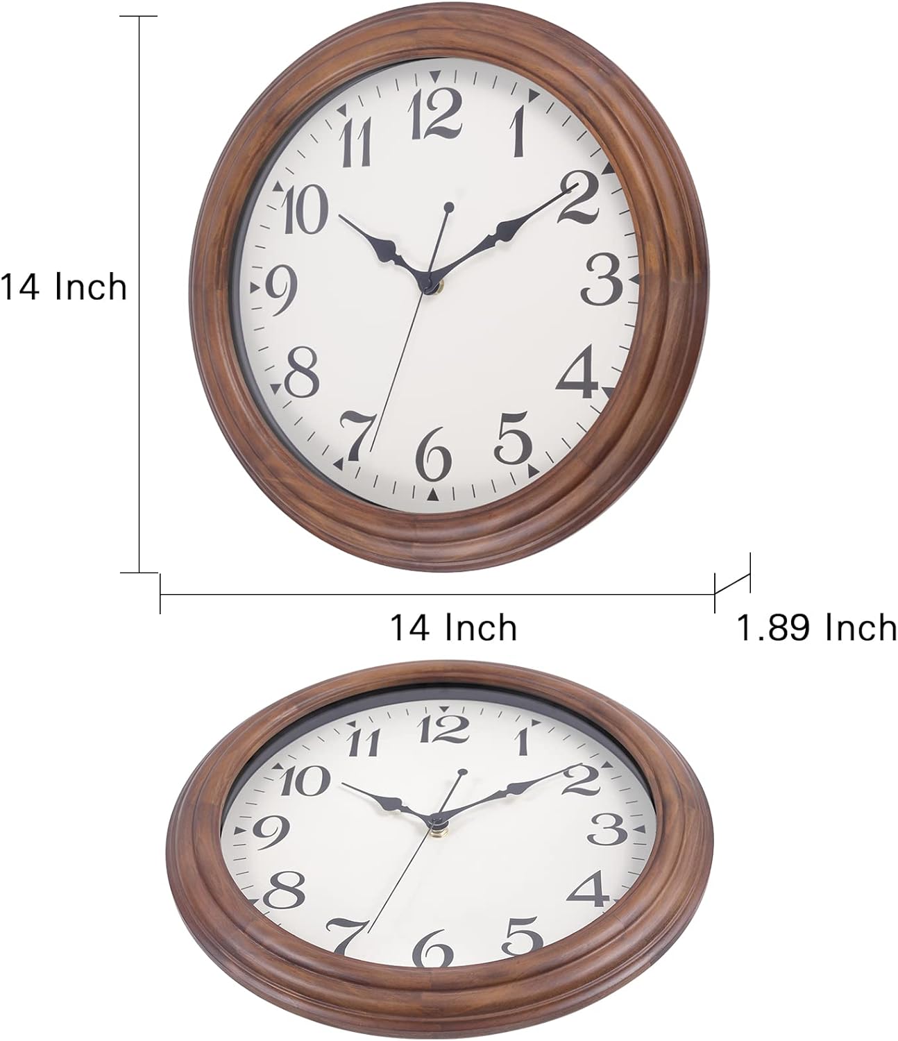 14 Inch Wooden Wall Clock, Retro Wood Wall Clocks Battery Operated, Large Silent Sweep Movement Accurate Wall Clock for Living Room Bedroom