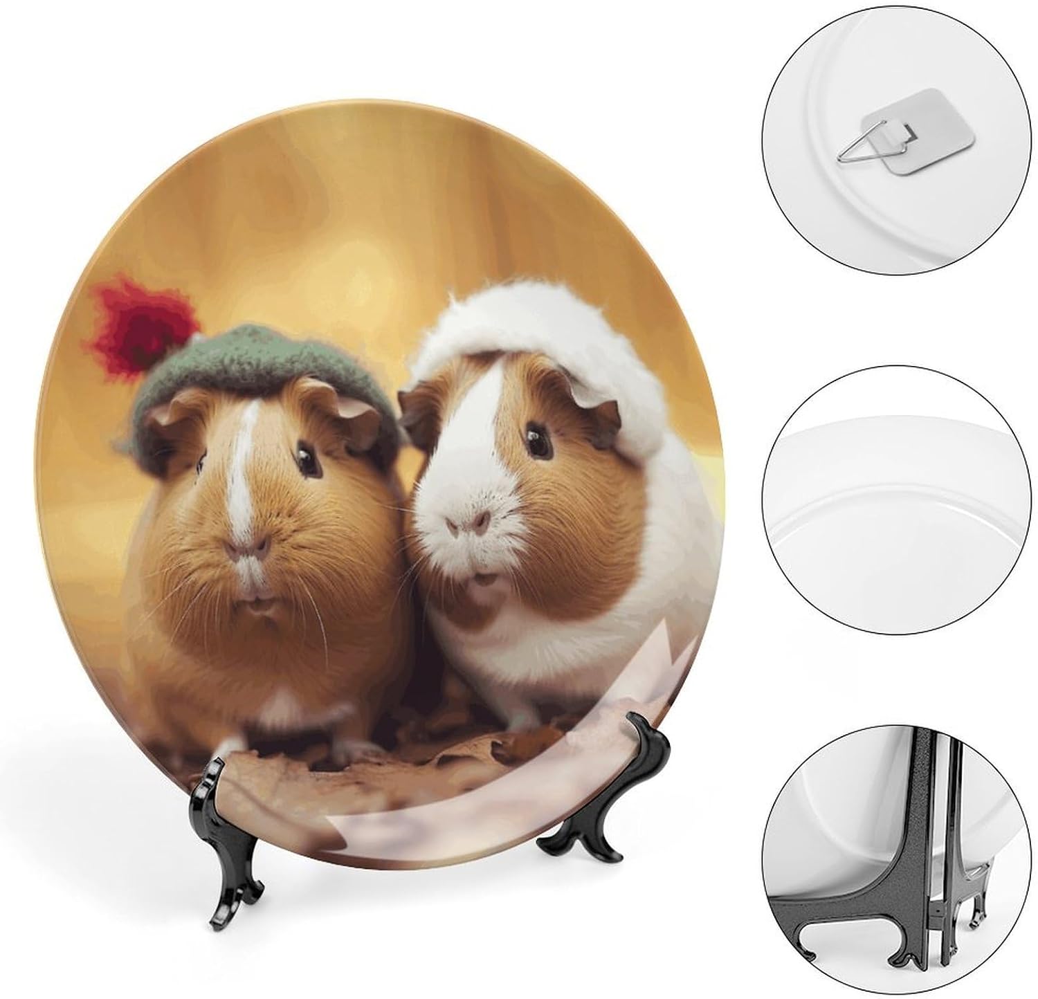 Cute Guinea Pigs Decorative Plates for Display Custom Decorative Ceramic Plate With Stand Personalized Hanging Art Wall Decor for Living Room Hallway Table Shelf Decor