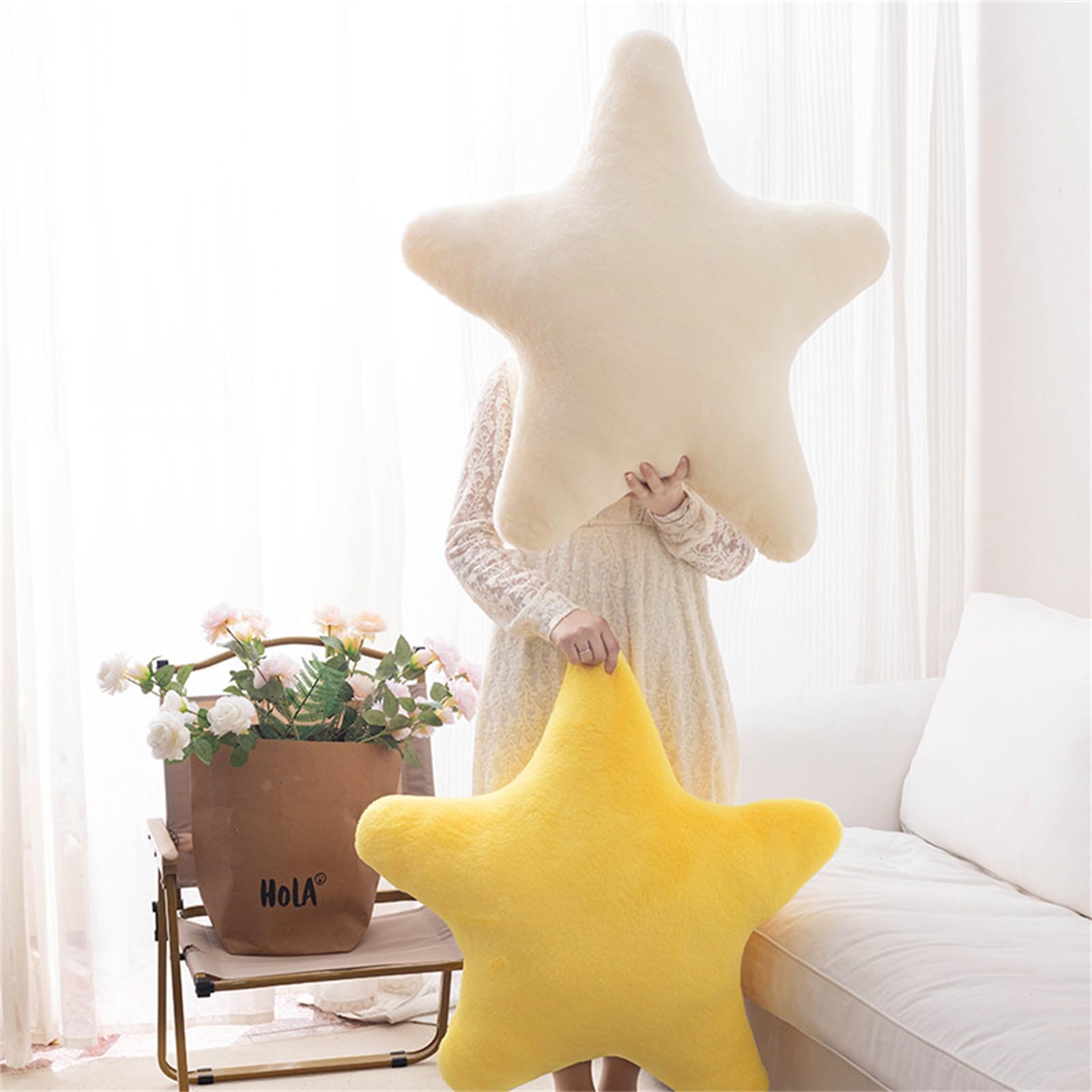 Cuscino morbido per bambini, a forma di stella, morbido, soffice, a forma di luna, nuvole, stella, decorativo, in peluche, per la camera dei bambini, decorazione per camera da letto (nuvola rosa, 44