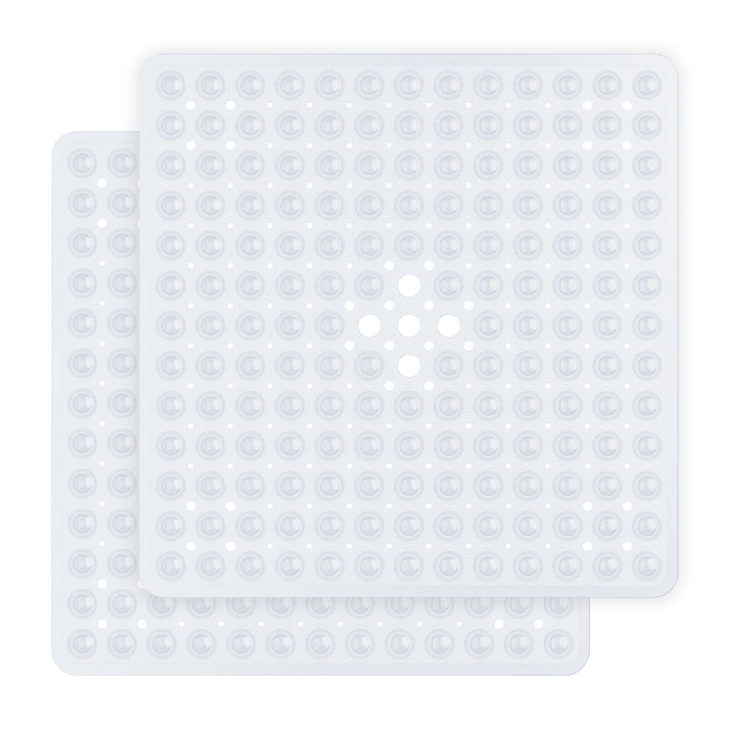 Yorkshire Bedding Clear Shower Mat Non Slip Anti Mould 2 Pack - 53X53cm Square Bathroom Mats With 164 Strong Suction Cups Grip And Drain Holes - Soft Touch Bathtub Mats Machine Washable (Clear)