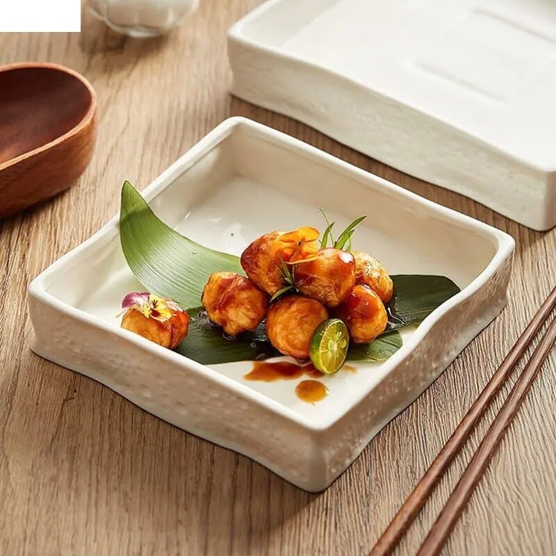 Piatti piani in ceramica per ristorante, quadrati, struttura roccia, spessa, piatto da dessert, snack, stoviglie per uso domestico, piatti freddi (A 16,5 cm)