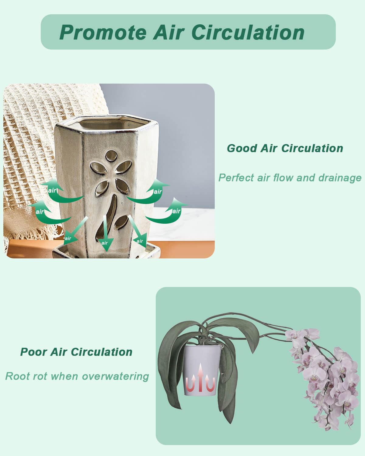 vensovo 10 CM Ceramic Orchid Pot with Holes and Attached Saucer - Image 4