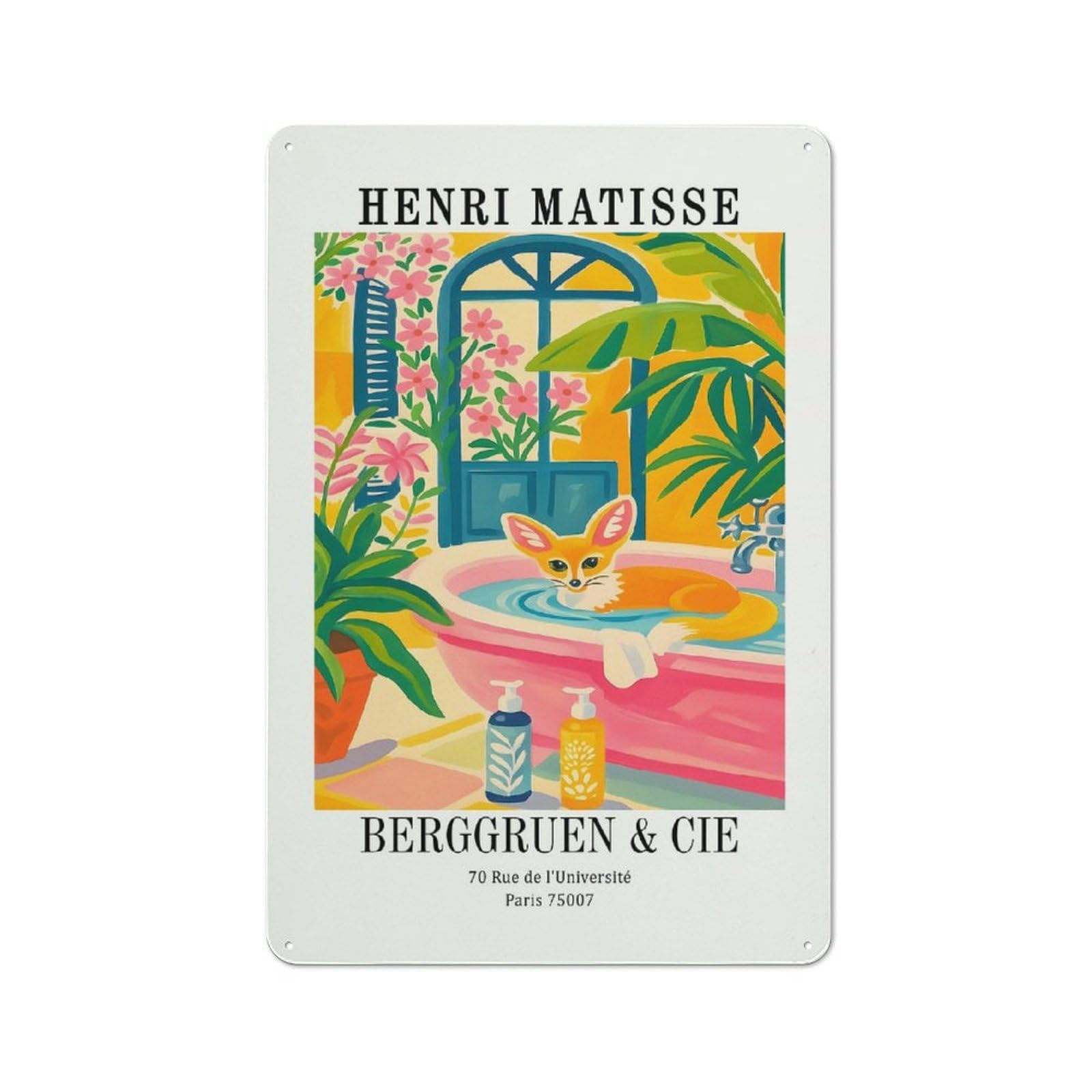Henri Matisse Fennec Fox Bath Art Retro Metal Wall Decor 30x20cm, Vintage Metal Sign for Cafe, Pub, Workshop Or Home Bar