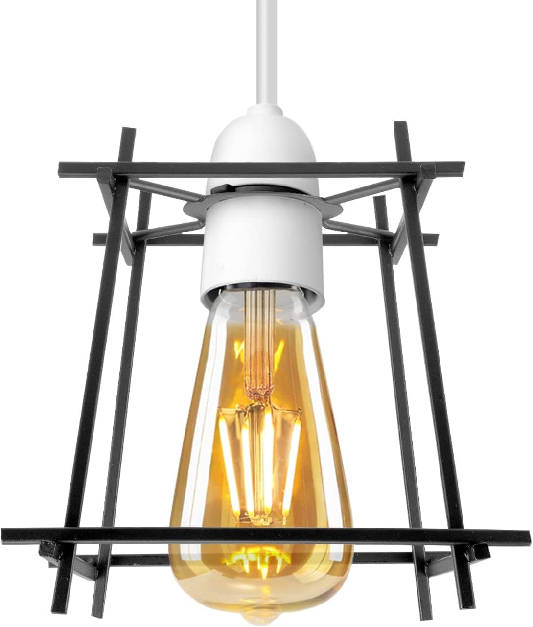 LEDSONE 1Pack Geometric Square Black Cage 20 Width Easy Assembly Replacement Brightness Touch Metal Hanging DIY Kit Lampshade Ceiling Light Fixture Set with Reducer Ring for Bedside Hotel Stage